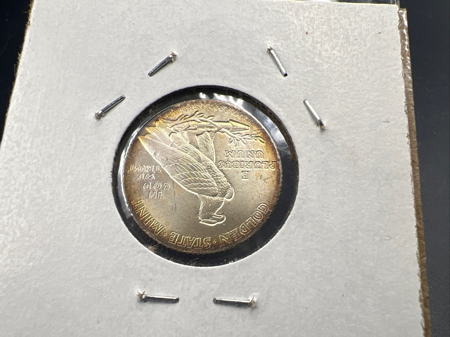 1/10 oz Silver American Recuse Indian / Eagle Tribute Round PQ Rainbow Toning Obverse