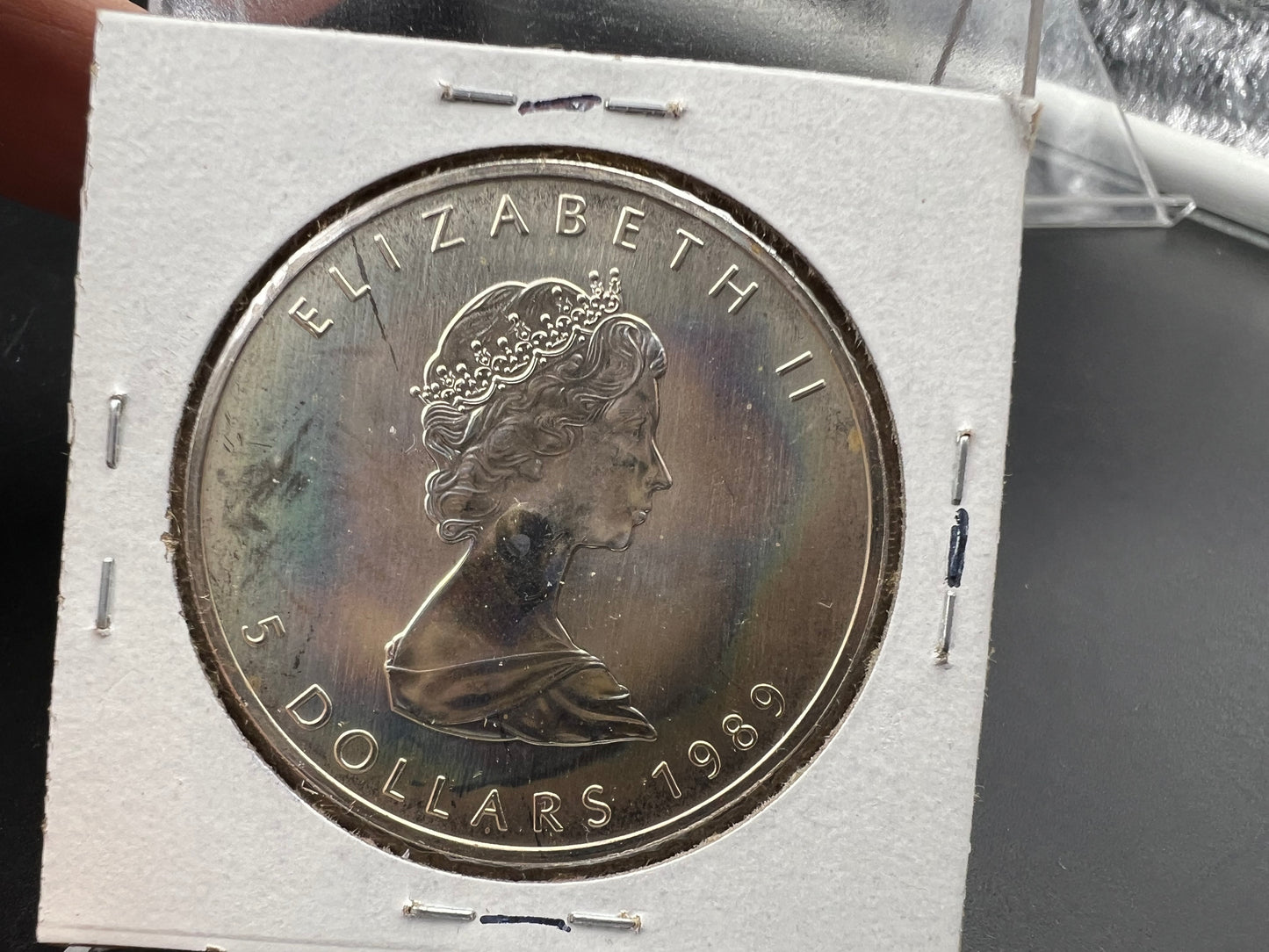 1989 1 oz .9999 Ultra Fine Canada Silver Maple Leaf Coin GEM UNC PQ Toning Toner sk#b