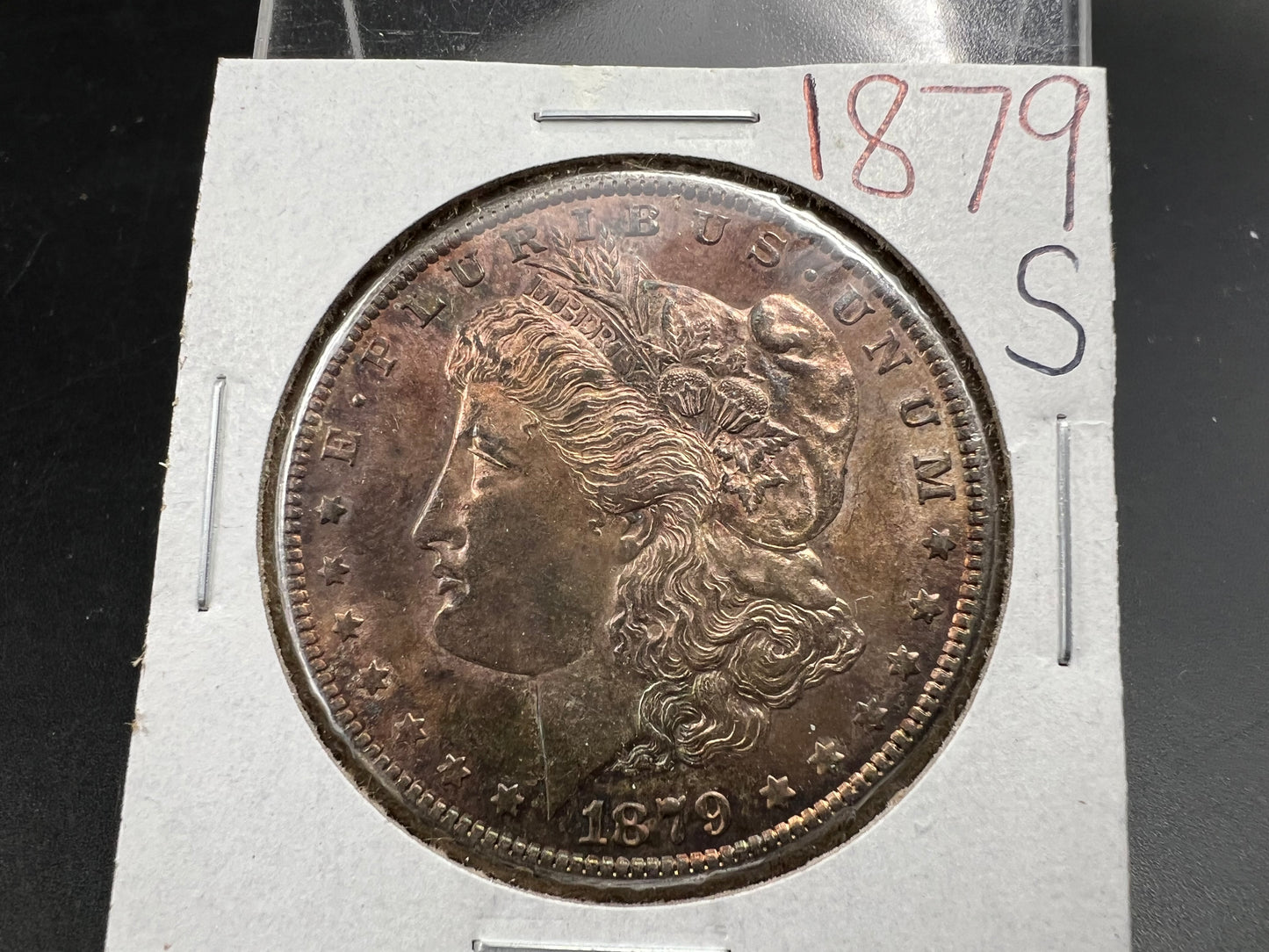 1879 S $1 Morgan Silver Dollar Coin CH AU About UNC Neat Toning Toner Obverse