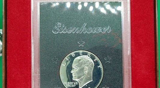 1973 S $1 Proof Ike Eisenhower Dollar Coin Silver Clad Brown Box