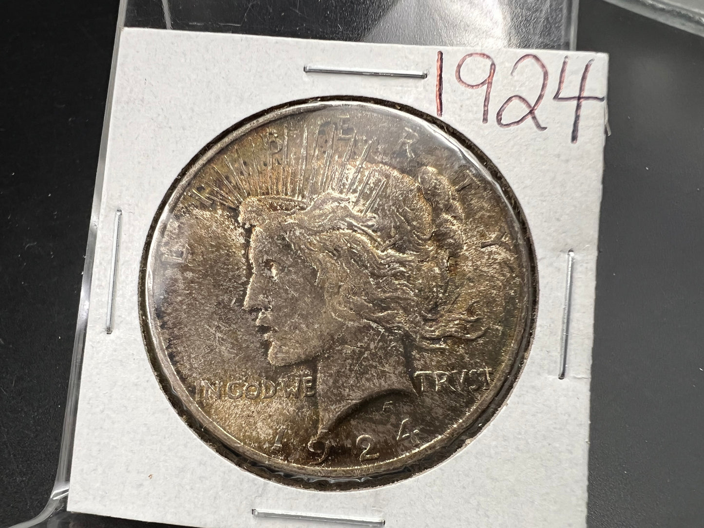 1924 $1 Peace 90% Silver Dollar Coin Choice AU Nice Toning Toner