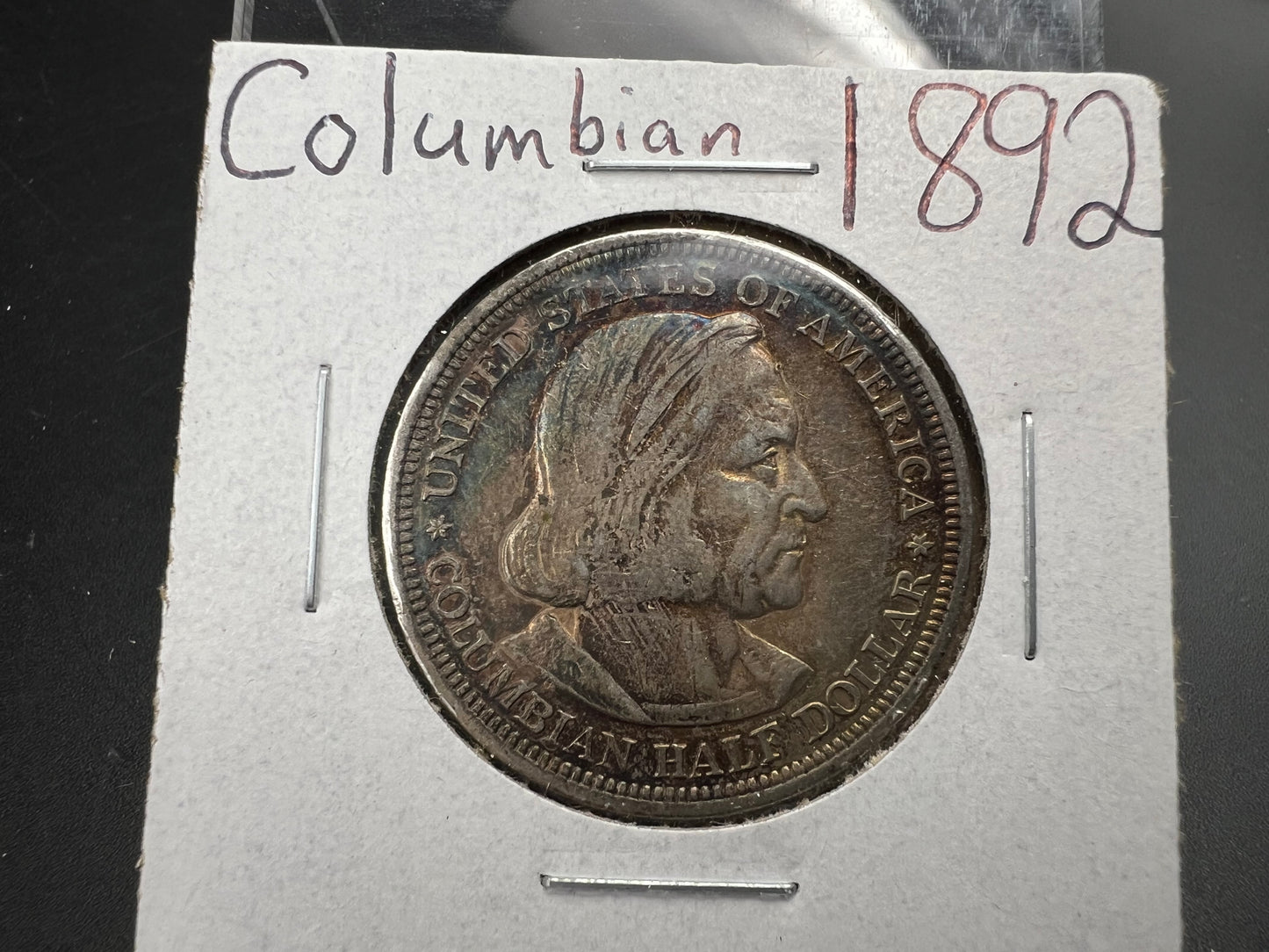 1892 50c Columbian Silver Half Dollar Coin Chicago World's Fair Commemorative Coin Neat Toning VF Very Fine Circ #a