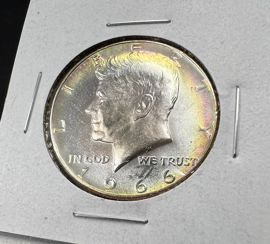 1966 50c Kennedy 40% Silver Half Dollar Coin Gem BU UNC Nice Toning Toner