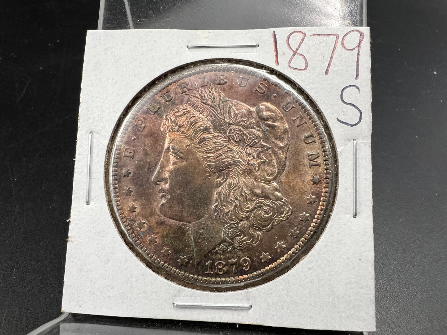 1879 S $1 Morgan Silver Dollar Coin CH AU About UNC Neat Toning Toner Obverse
