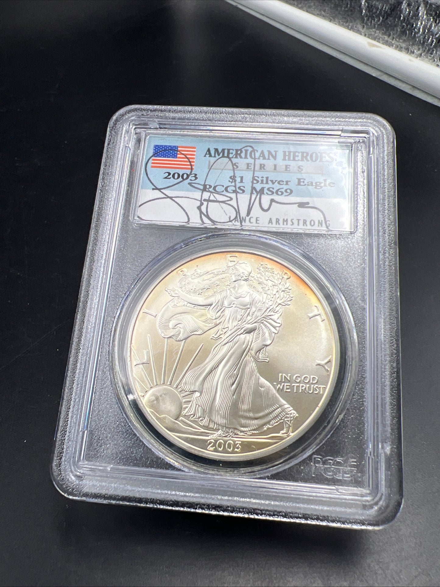 Toner American Heroes Lance Armstrong Signed PCGS 2003 1 Oz American Silver Eagle