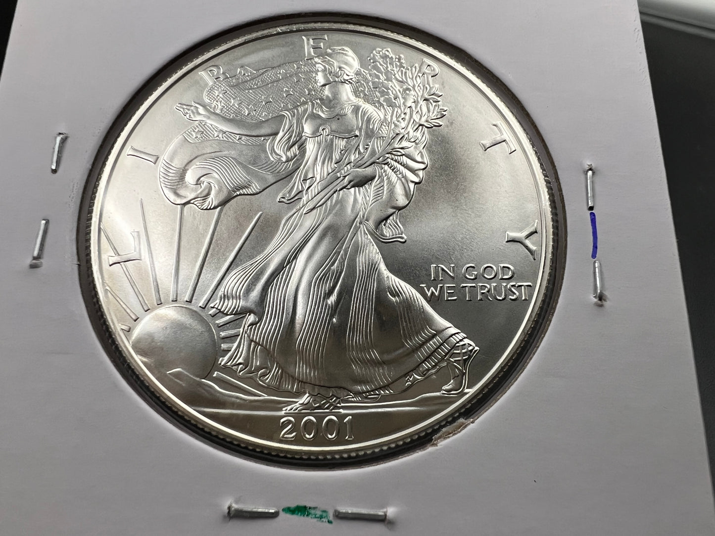 2001 1 oz ASE American Silver Eagle Coin .999 GEM BU Halo Toning Reverse SK#a