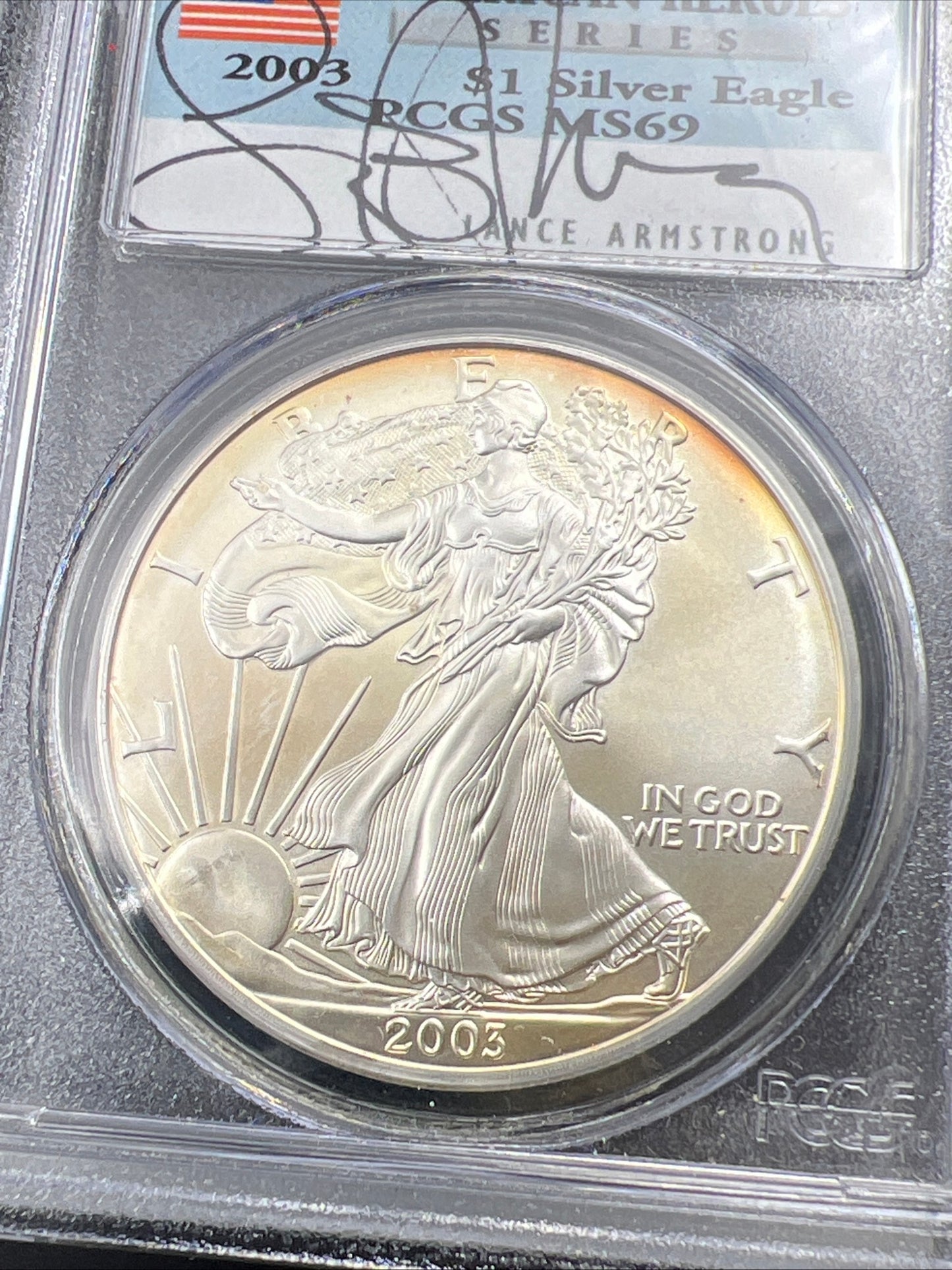 Toner American Heroes Lance Armstrong Signed PCGS 2003 1 Oz American Silver Eagle