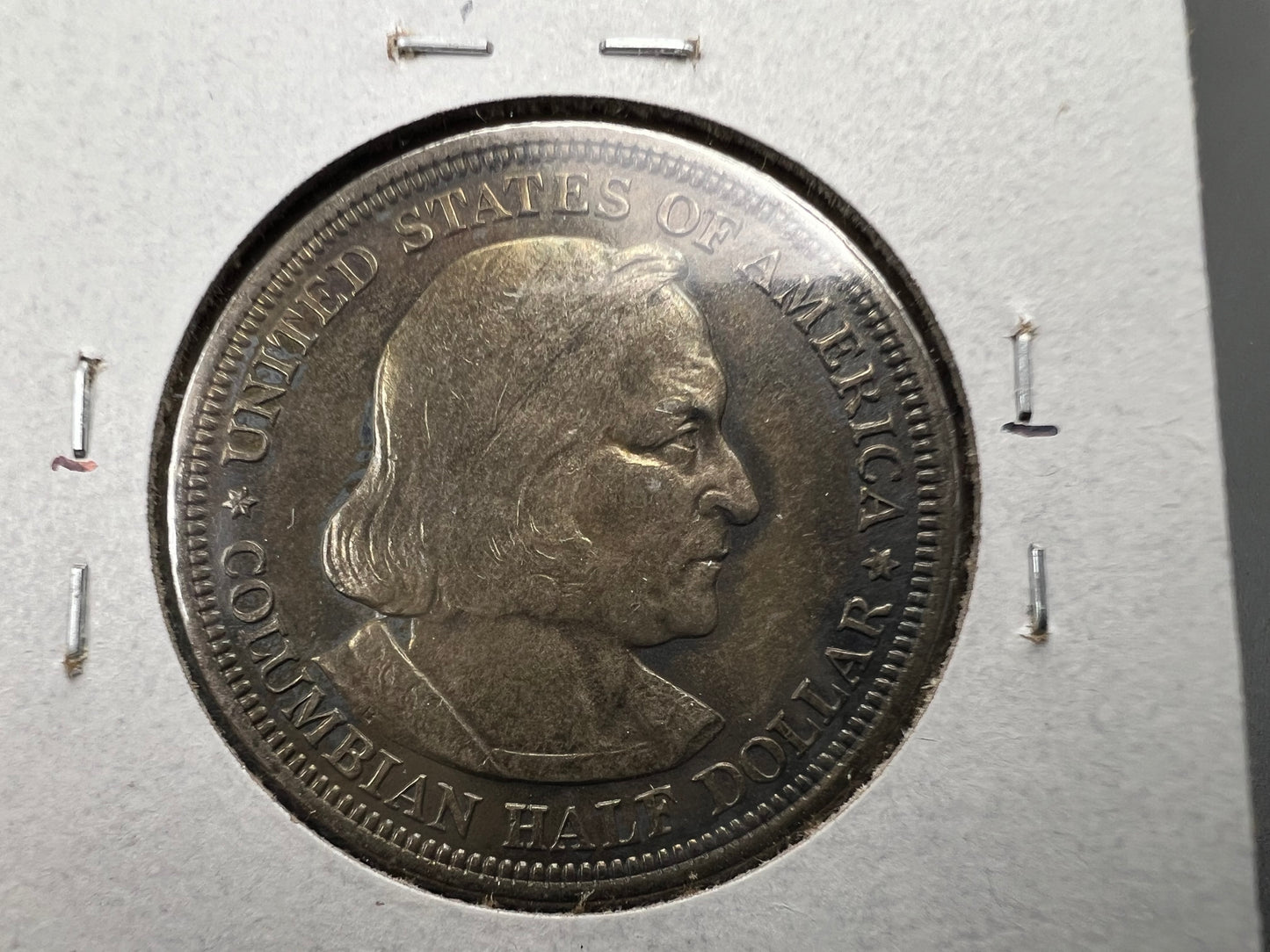 1892 50c Columbian Silver Half Dollar Coin Chicago World's Fair Commemorative Coin Neat Toning VF Very Fine Circ #b