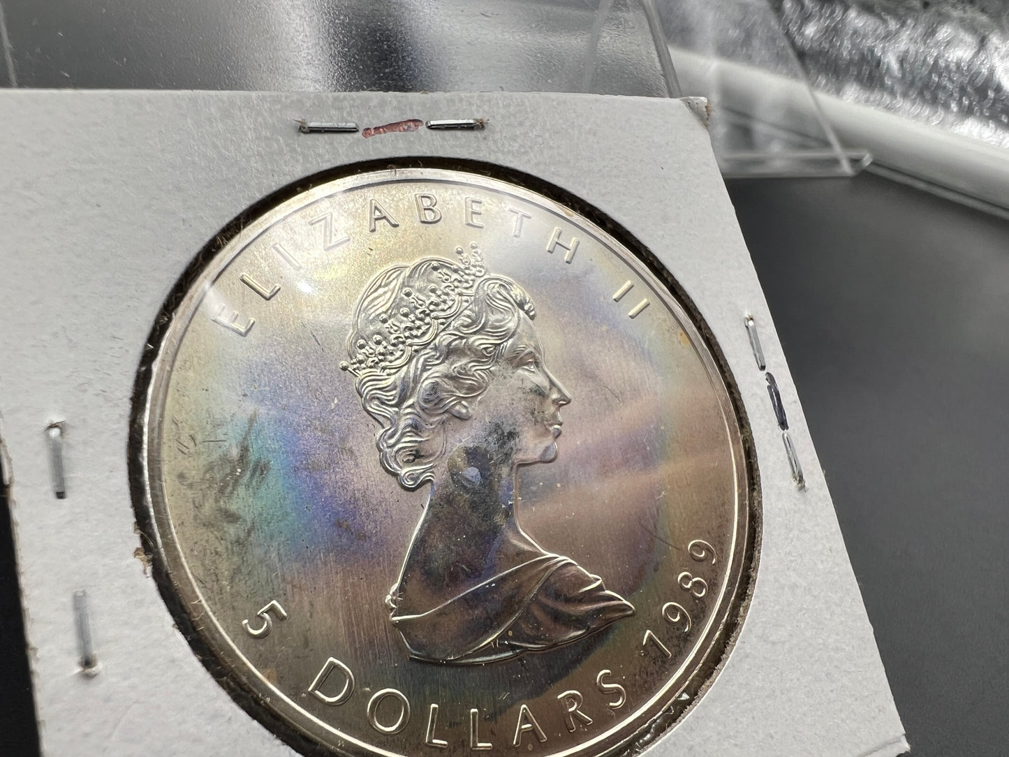 1989 1 oz .9999 Ultra Fine Canada Silver Maple Leaf Coin GEM UNC PQ Toning Toner sk#b