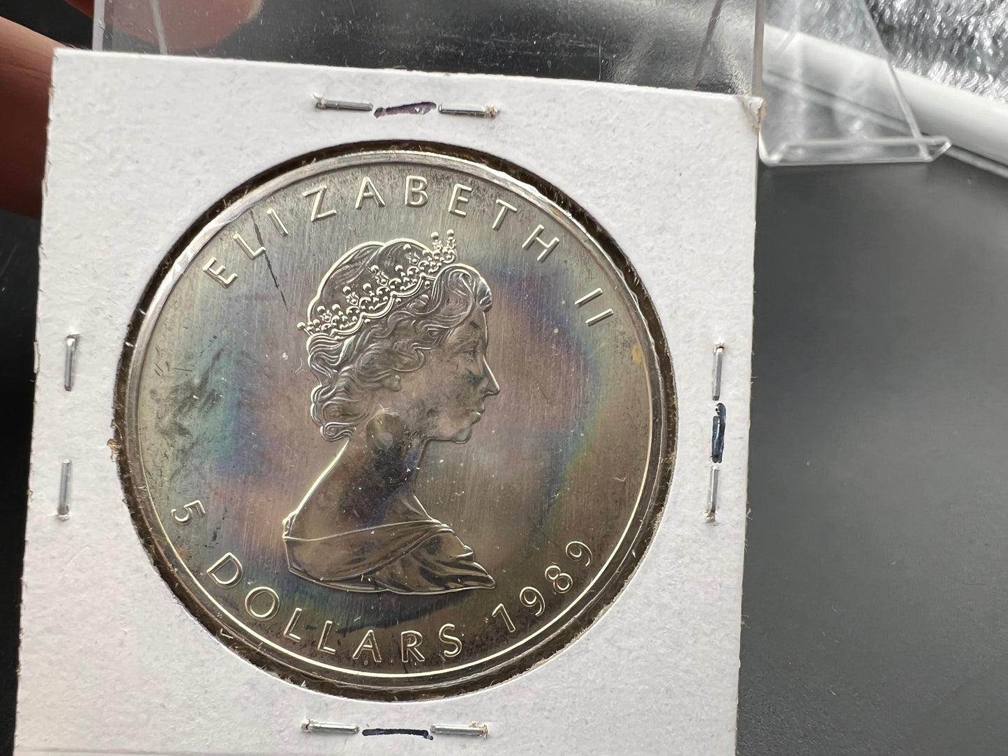 1989 1 oz .9999 Ultra Fine Canada Silver Maple Leaf Coin GEM UNC PQ Toning Toner sk#b