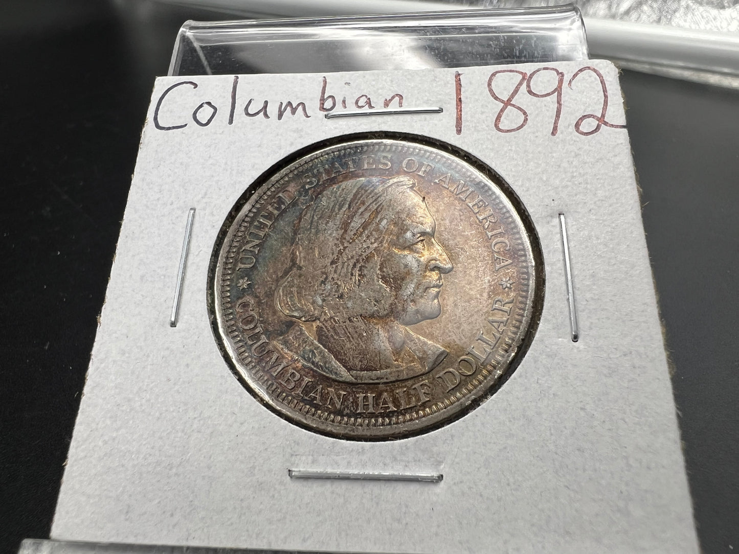 1892 50c Columbian Silver Half Dollar Coin Chicago World's Fair Commemorative Coin Neat Toning VF Very Fine Circ #a