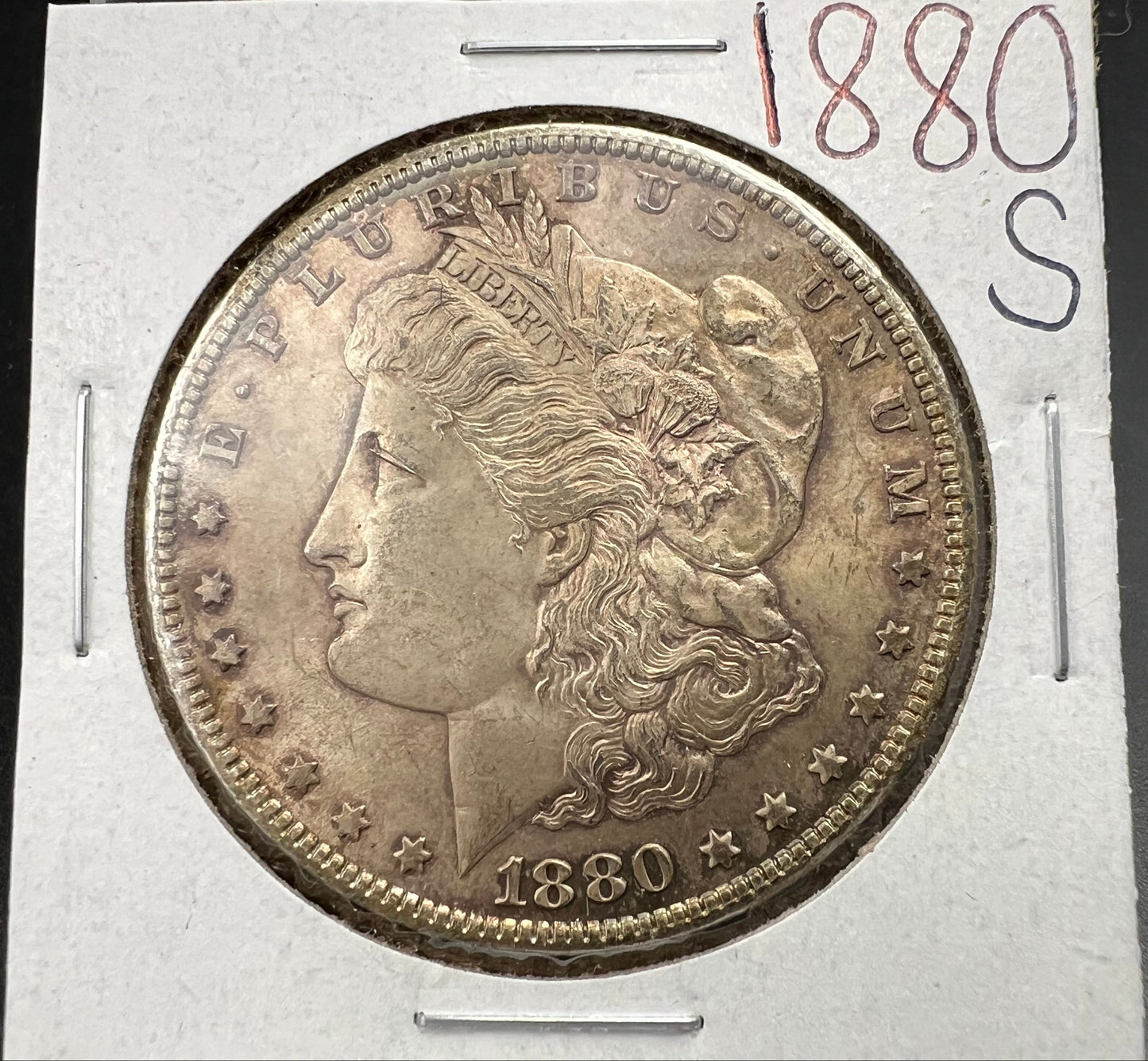 1880 S $1 Morgan Silver Dollar Coin BU UNC Nice Toning Toner