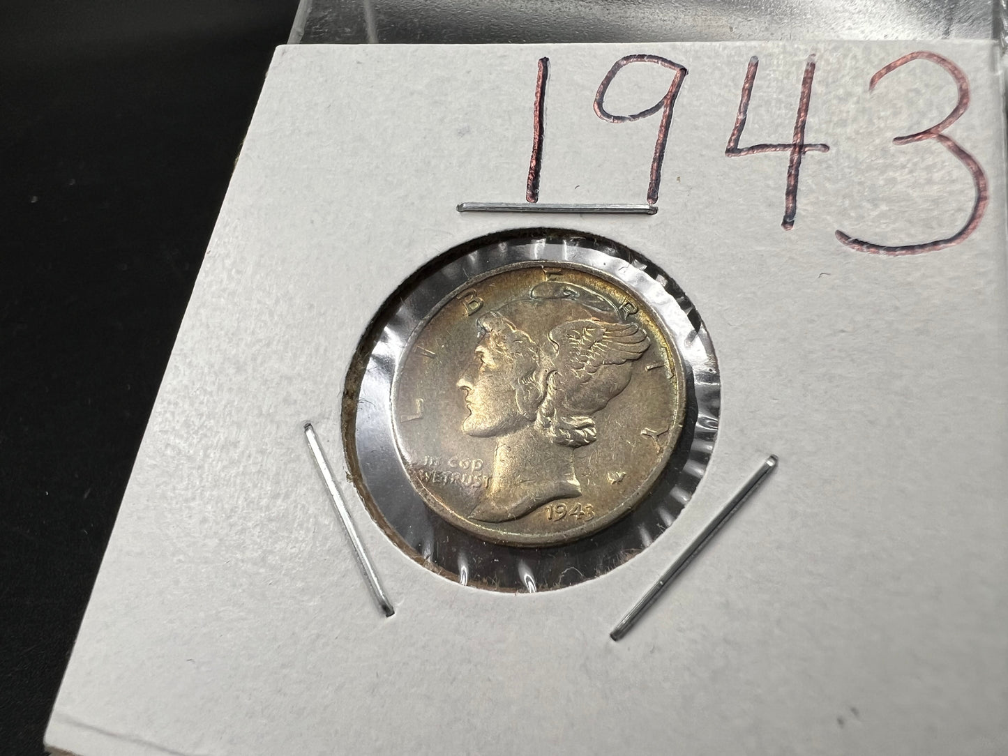 1943 P 10c Mercury Silver Dime Coin AU Neat Toning Toner SK#1a