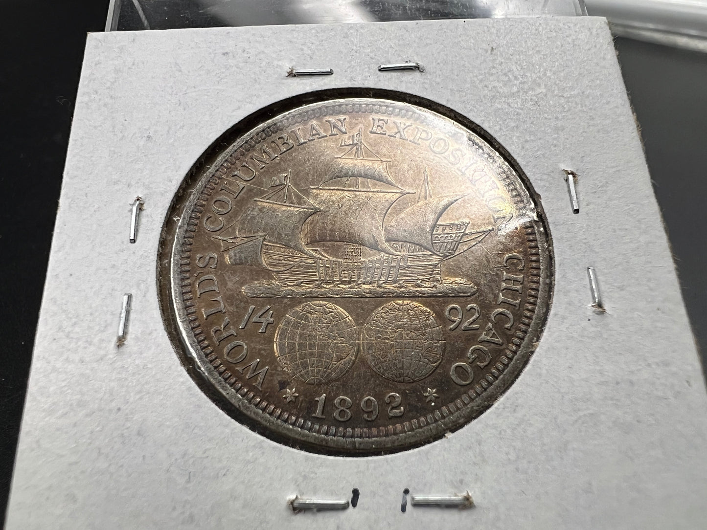 1892 50c Columbian Silver Half Dollar Coin Chicago World's Fair Commemorative Coin Neat Toning VF Very Fine Circ #a