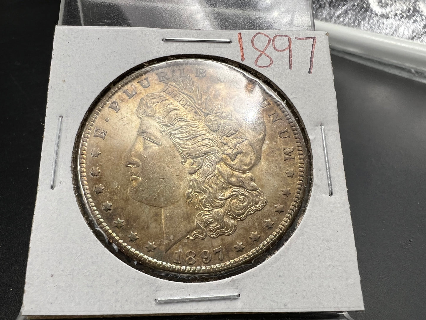 1897 $1 Morgan Silver Dollar Coin AU About UNC Neat Toning Toner