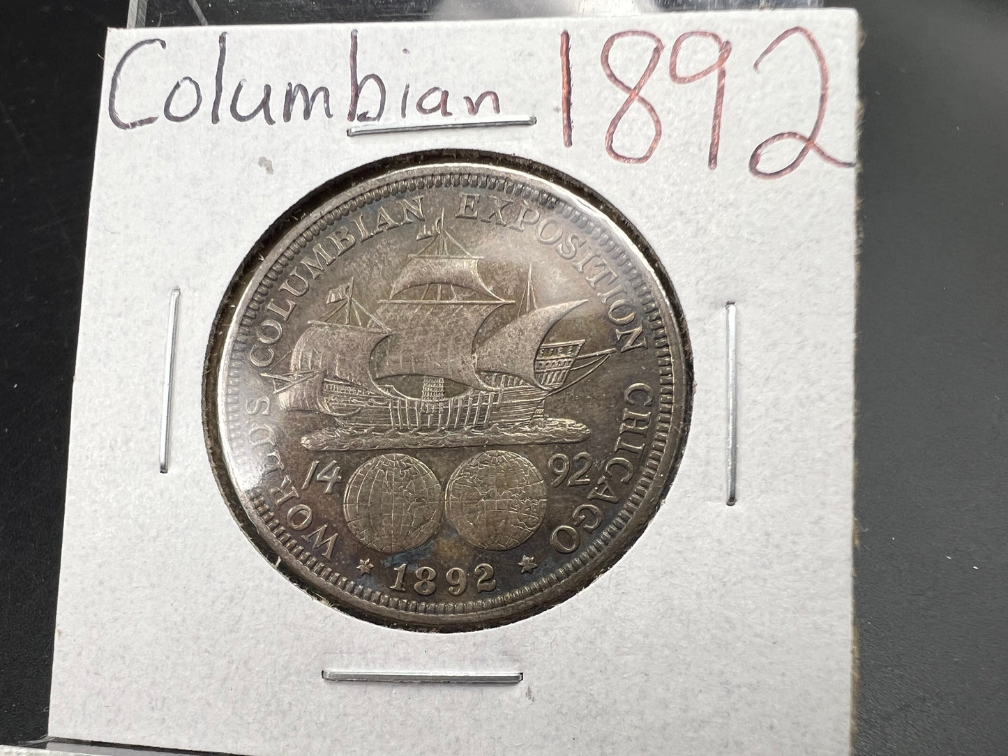 1892 50c Columbian Silver Half Dollar Coin Chicago World's Fair Commemorative Coin Neat Toning VF Very Fine Circ #b