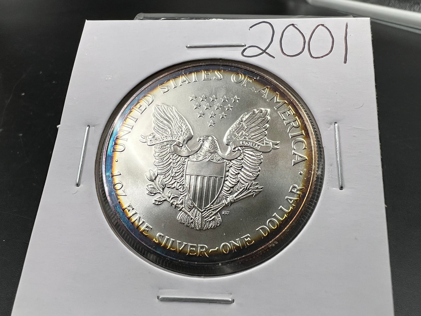 2001 1 oz ASE American Silver Eagle Coin .999 GEM BU Halo Toning Reverse SK#a