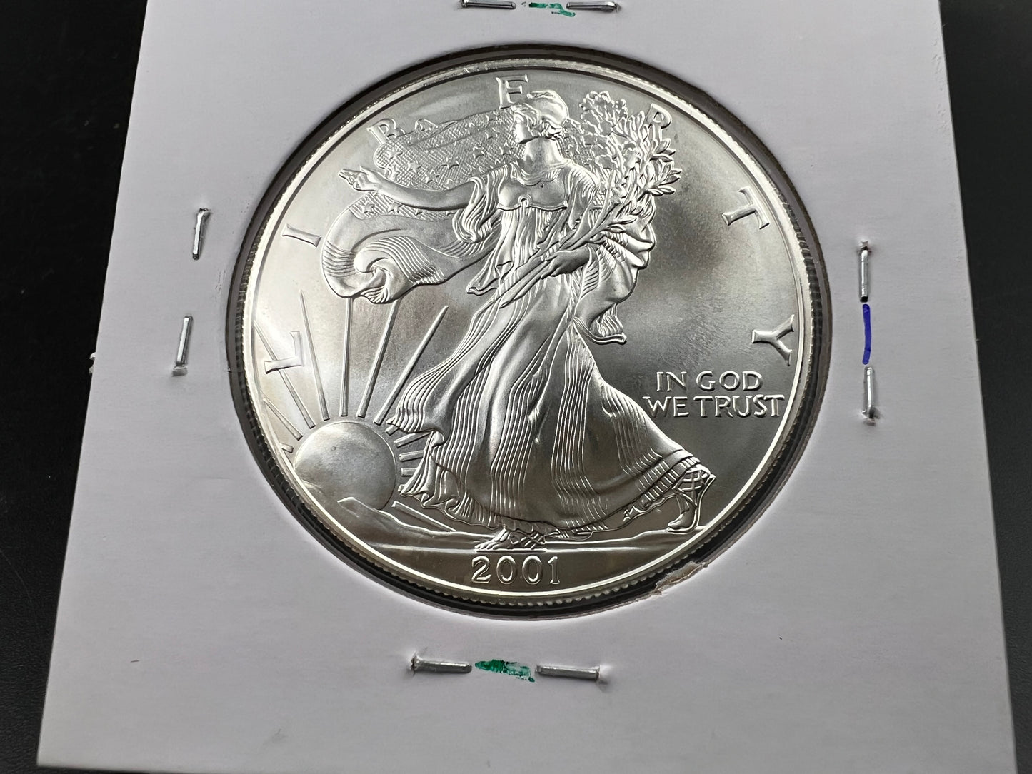 2001 1 oz ASE American Silver Eagle Coin .999 GEM BU Halo Toning Reverse SK#a