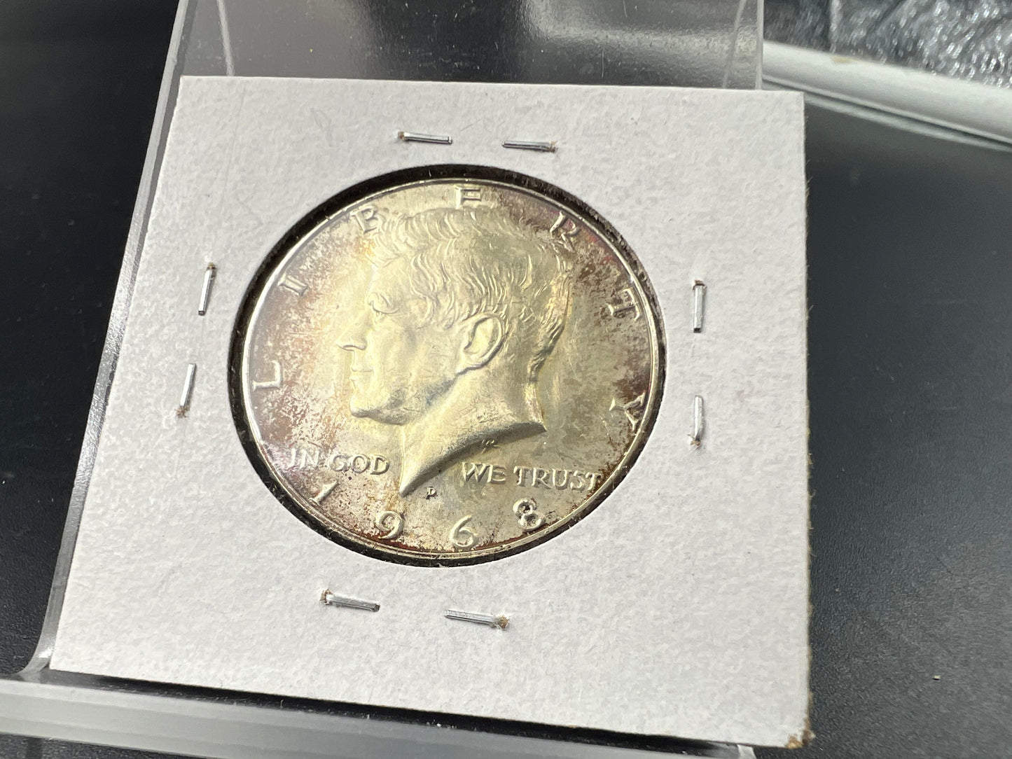 1968 D 50c Kennedy 40% Silver half dollar Coin AU PQ Toning Reverse