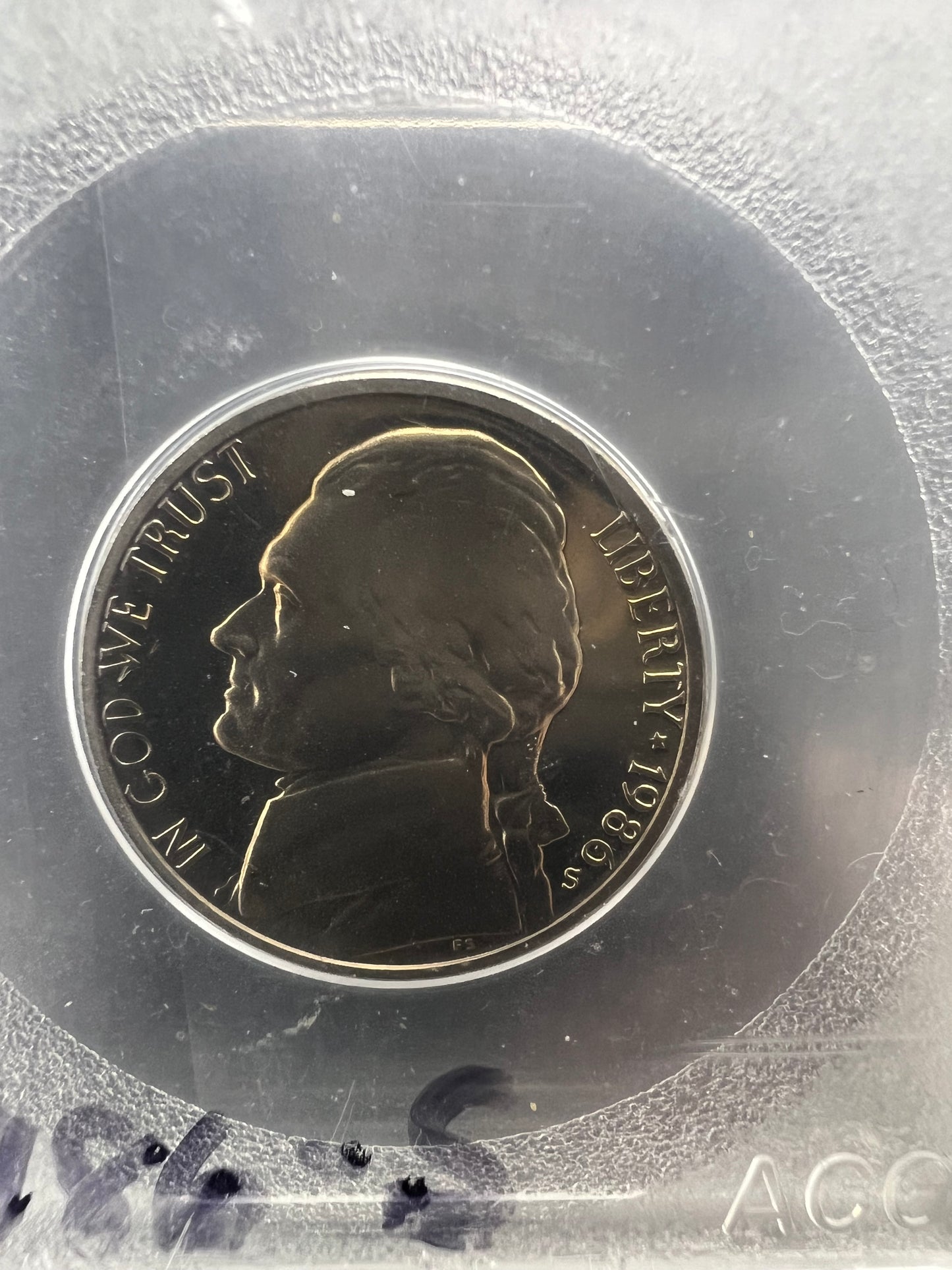 Accugrade Error Slab 1986 S 5c 1971 S 5c PR-66 Holder Proof Jefferson Nickel