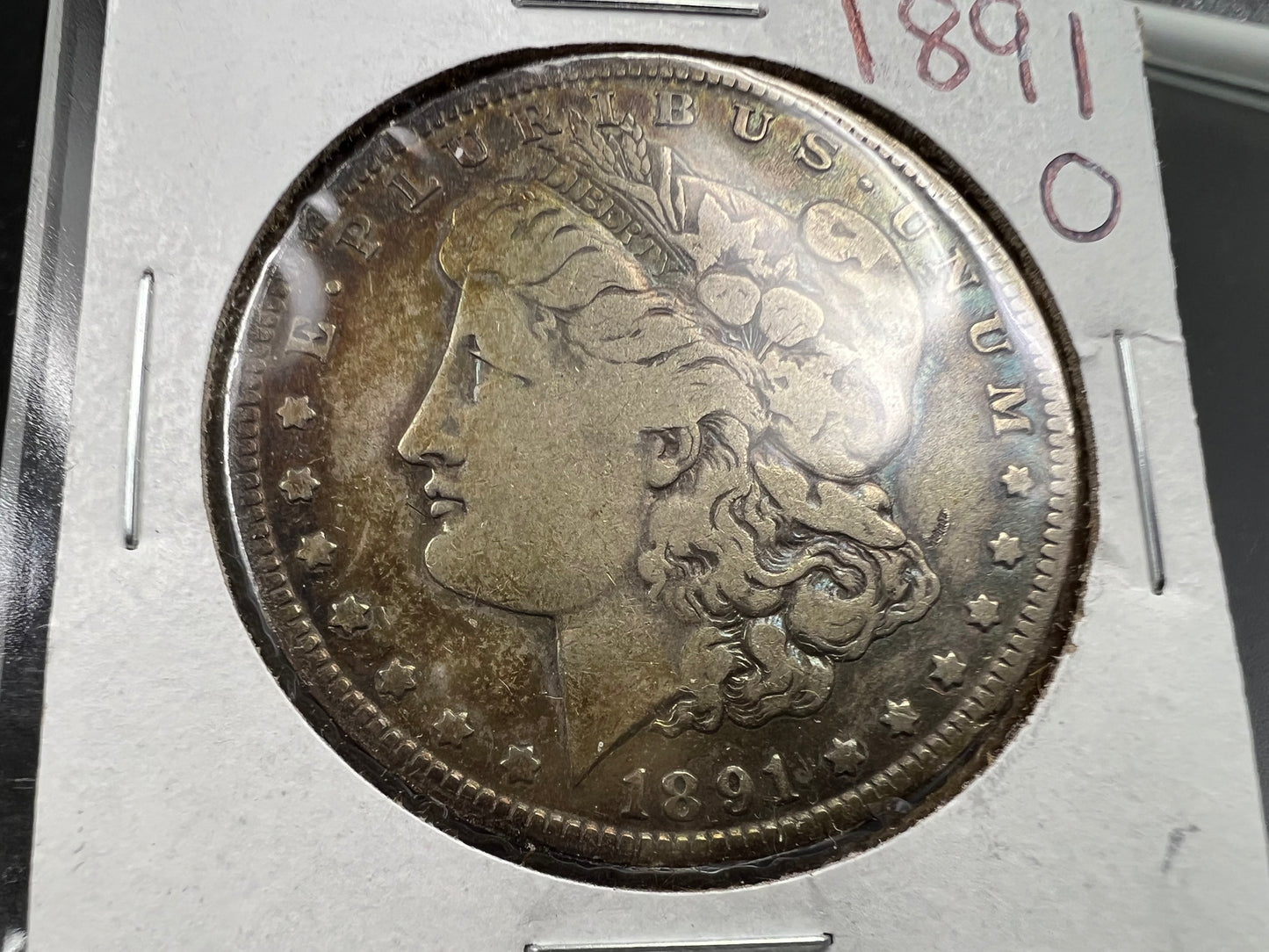 1891 O $1 Morgan Silver Dollar Coin VG / Fine Nice Toning Toner Obverse