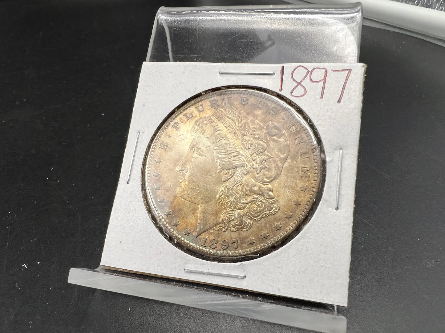 1897 $1 Morgan Silver Dollar Coin AU About UNC Neat Toning Toner