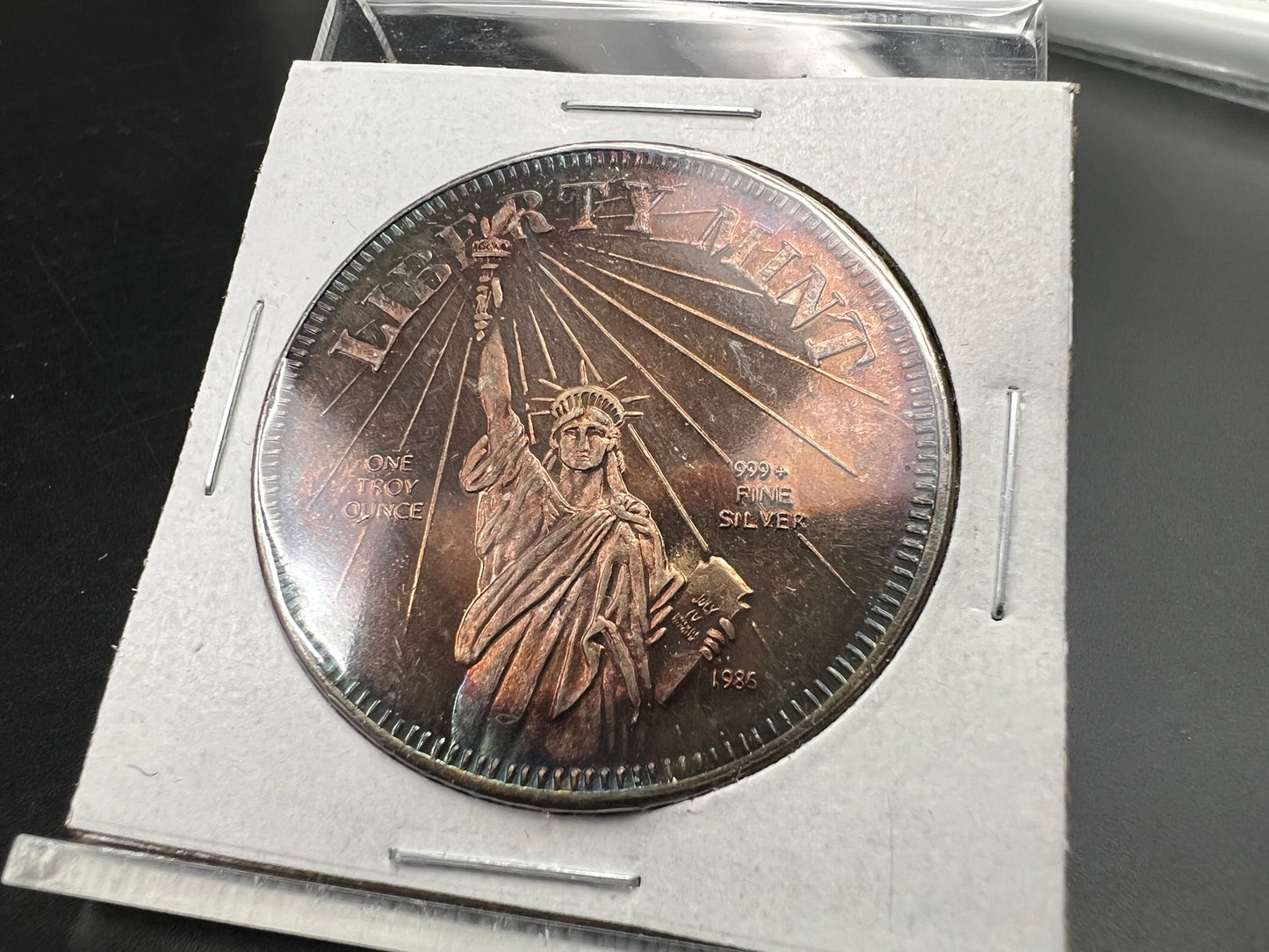 1986 Statue of Liberty 1 Oz Silver Art Round PQ Toning Toner Gem UNC