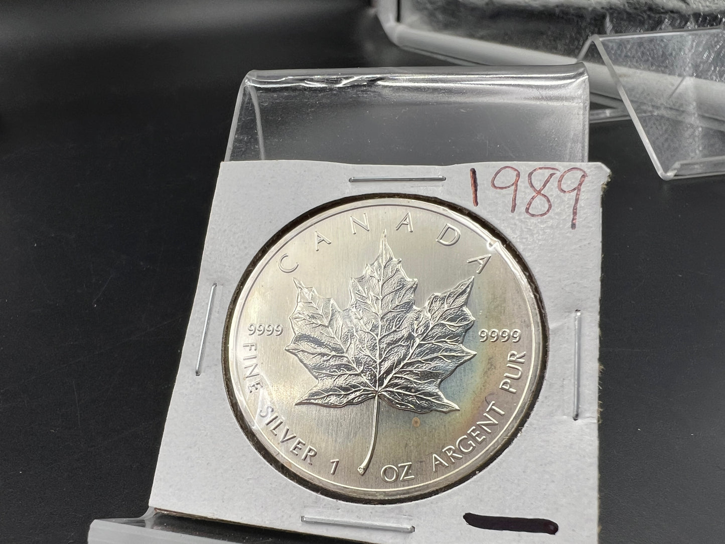 1989 1 oz .9999 Ultra Fine Canada Silver Maple Leaf Coin GEM UNC PQ Toning Toner sk#a