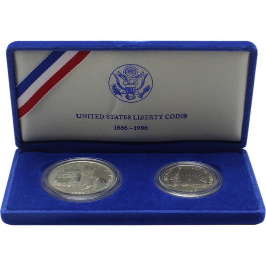 1986 Statue of Liberty Commemorative 2 coin set Proof silver dollar and clad half dollar