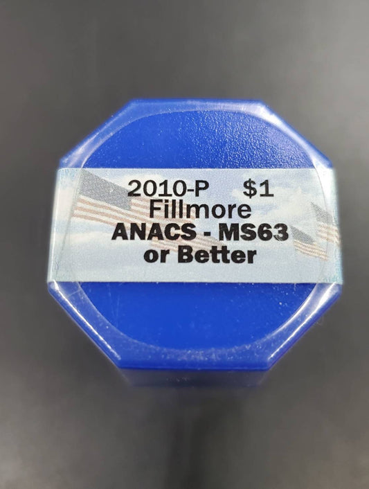 2010 P Millard Filmore Presidential 20 Dollars Roll ANACS MS63 or Better Presidential Dollar Coins (Sealed Tube)