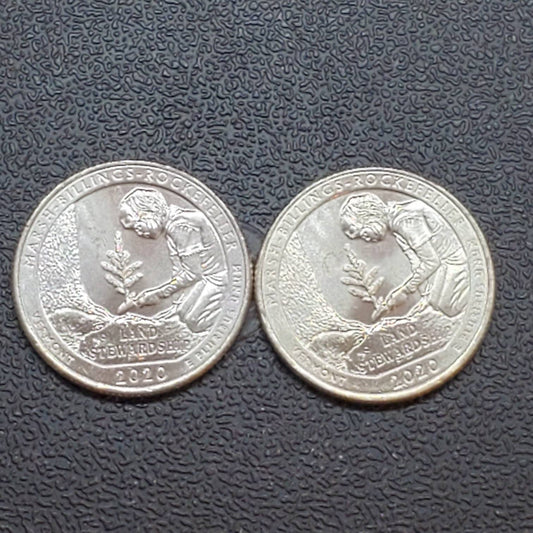 1 Unopened Bank Uncirculated Roll new 2020 P Philadelphia Mint Marsh Billings Rockefeller Quarters OBW