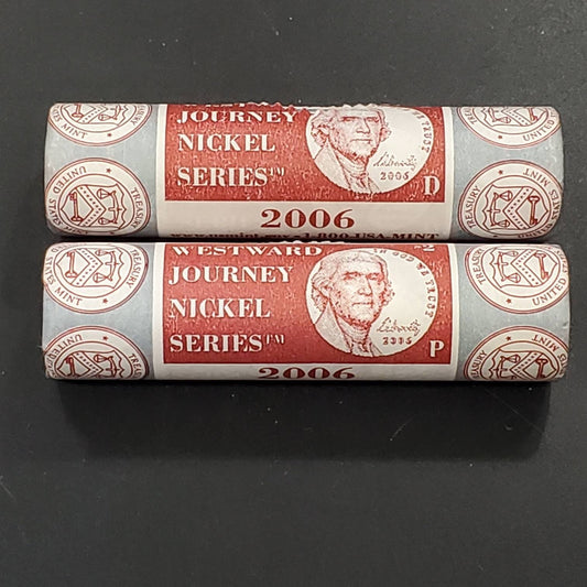 2006 P and D Jefferson Nickel Westward Journey Series OBW 2 Rolls Mint Wrapped 80 Coins BU UNC