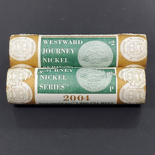2 Rolls 2004 P and D Jefferson Nickel Peace Hand shake 80 coins BU OBW Mint Wrap Roll