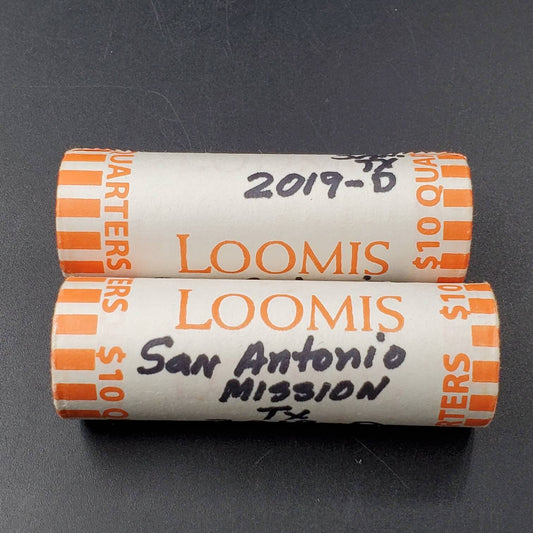1 Unopened Bank Uncirculated Roll 2019 D San Antonio Missions " America the Beautiful " Quarters OBW
