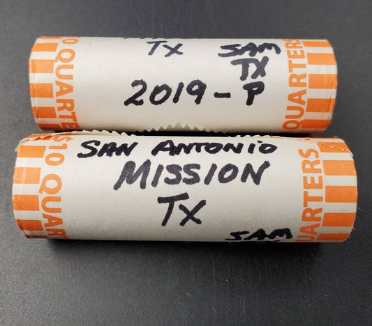 1 Unopened Bank Uncirculated Roll 2019 P San Antonio Missions " America the Beautiful " Quarters OBW