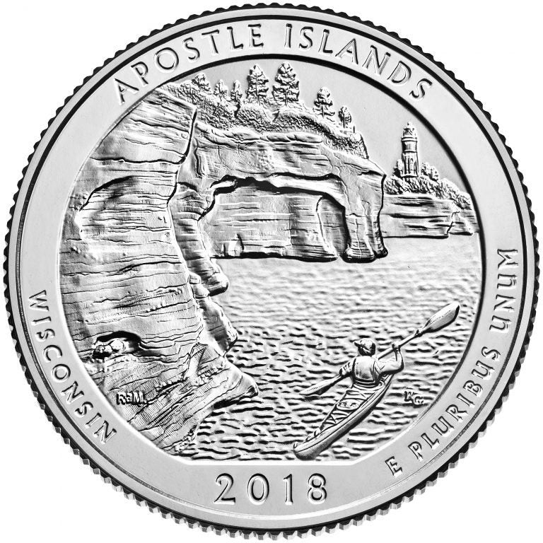 1 Unopened Bank Uncirculated Roll 2018 P Apostle Islands Lakeshore National Park (Wisconsin) " America the Beautiful " Quarters OBW