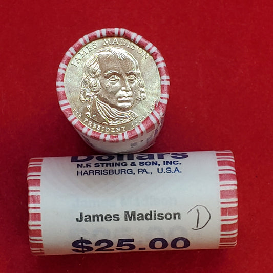 2007 D James Madison Presidential Dollar Roll of 25 Coins Uncirculated Unopened