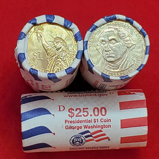 2007 D George Washington Presidential Dollar Roll of 25 Coins Uncirculated US Mint obw Wrap Sealed