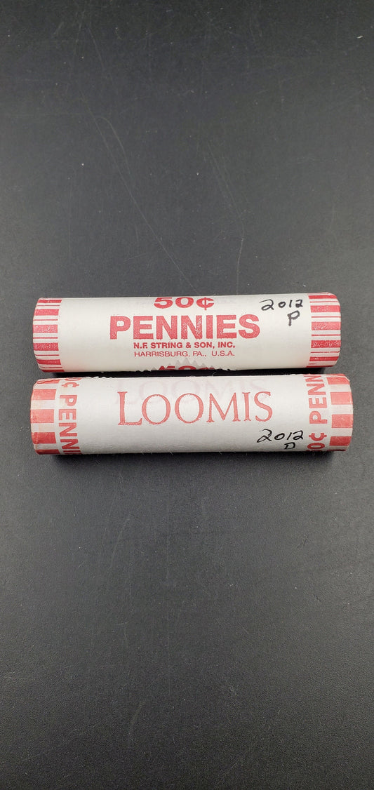 2 Rolls 2012 P and D Lincoln Shield Cent Rolls in Original Bank Wrap Uncirculated