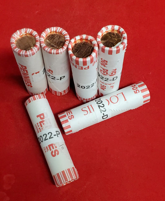 2 Rolls 2022 P and D Lincoln Cent Rolls in Original Bank Wrap Uncirculated