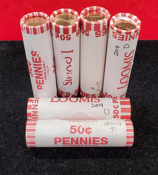 2 Rolls 2019 P and D Lincoln Cent Rolls in Original Bank Wrap Uncirculated