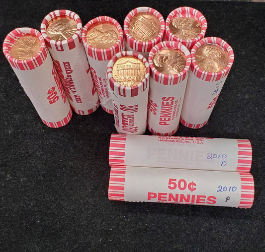 2 Rolls 2010 P and D Lincoln Memorial Cent Rolls in Original Bank Wrap Uncirculated