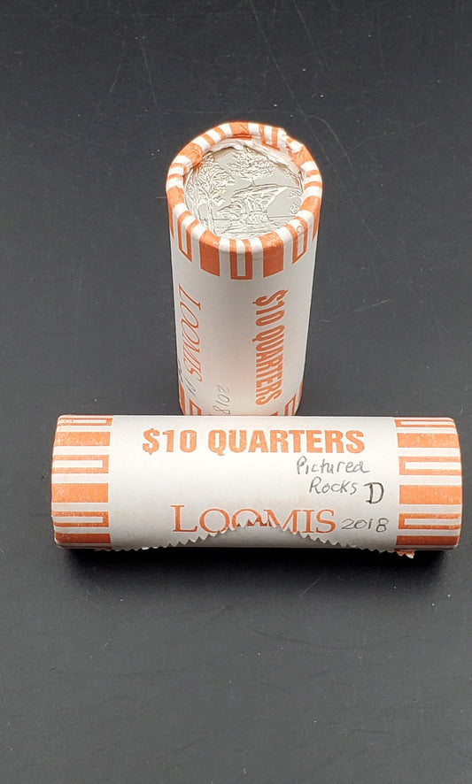 1 Unopened Bank Uncirculated Roll 2018 D Pictured Rocks National Lakeshore Park (Michigan)" America the Beautiful " Quarters OBW