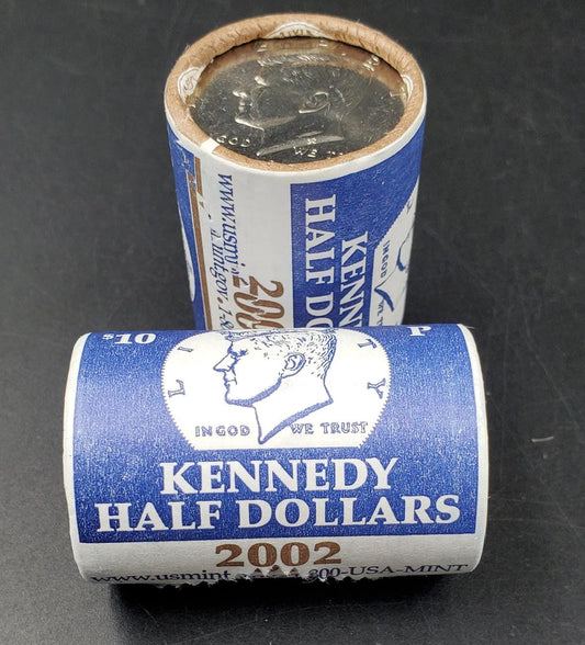 1 Unopened 2002 P 20 coin Kennedy 50c Half Dollar Clad Coin OWB Bank Roll (Head or Tail)