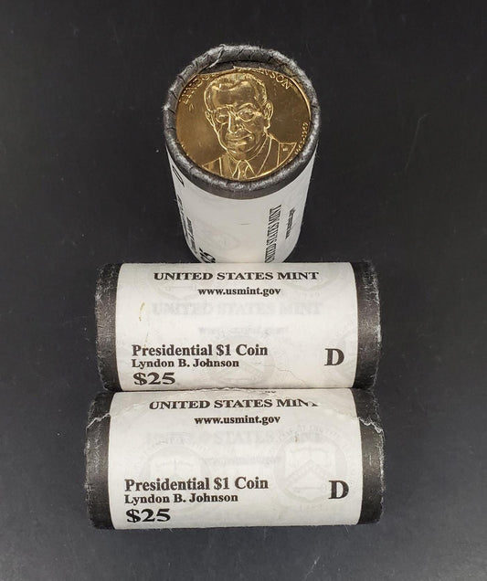 2015 D Lyndon B. Johnson Presidential Dollar US Mint Roll of 25 Coins Uncirculated Unopened HEAD or TAIL