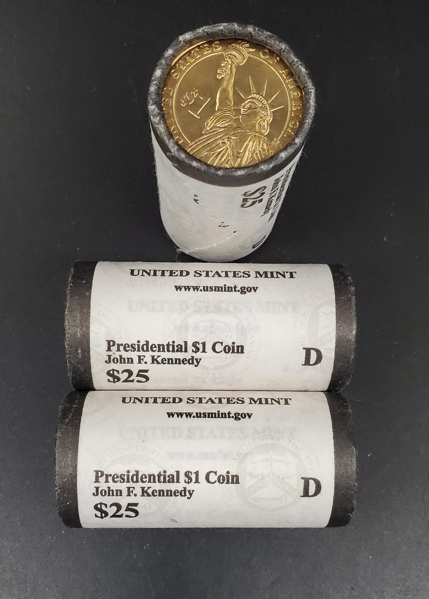 2015 D John F Kennedy Presidential Dollar US Mint Roll of 25 Coins Uncirculated Unopened HEAD or TAIL