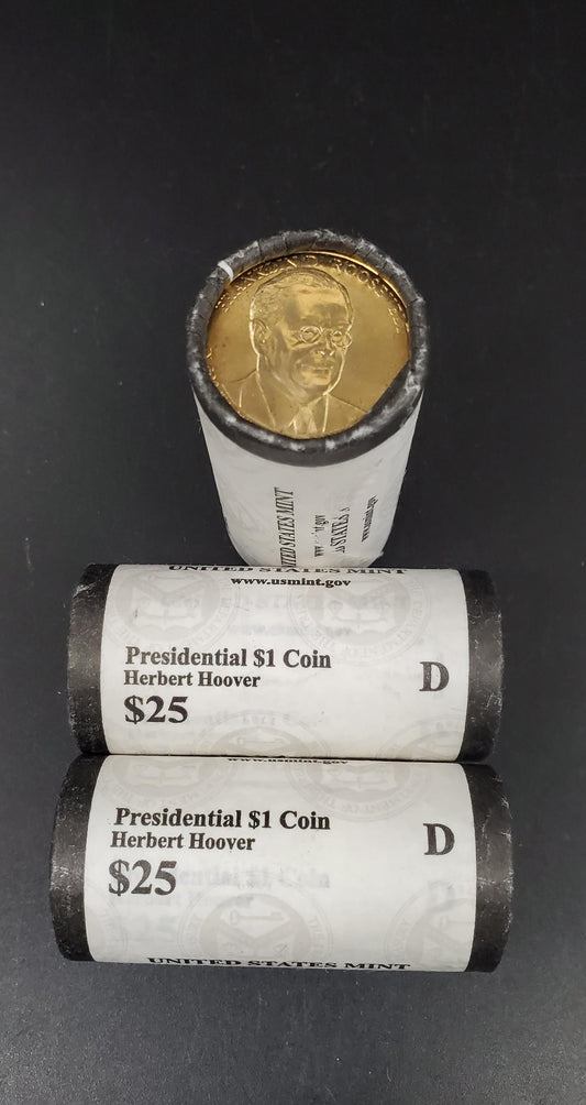 2014 D Herbert Hoover Presidential Dollar US Mint Roll of 25 Coins Uncirculated Unopened HEAD or TAIL