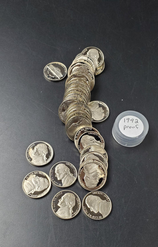 1992 S Proof Jefferson Nickel Roll 40 Coins Uncirculated