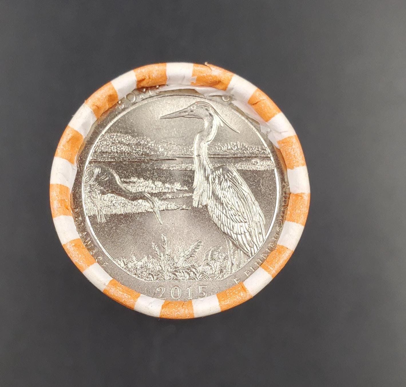 1 Unopened Bank Uncirculated Roll 2015 P Bombay Hook (Delaware) " America the Beautiful " Quarters OBW]