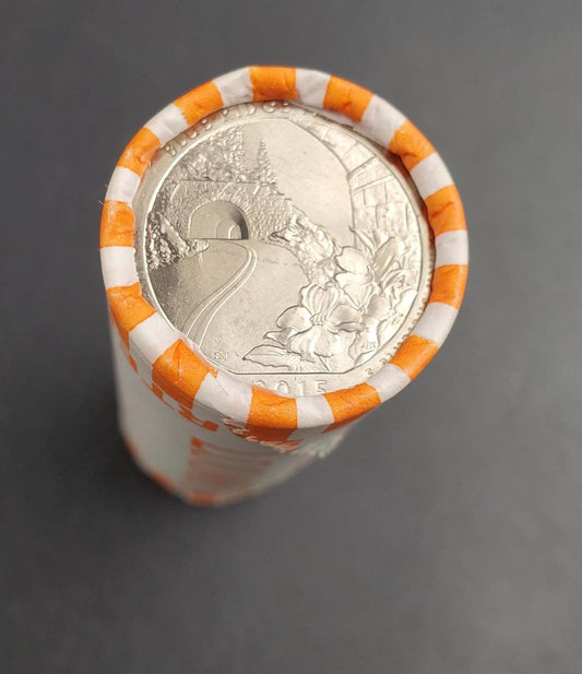 1 Unopened Bank Uncirculated Roll 2015 P Blue Ridge Park (NC) " America the Beautiful " Quarters OBW